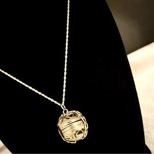 14K Gold Six [6] Round Picture Frame Charm Pendant + Rope Chain Necklace